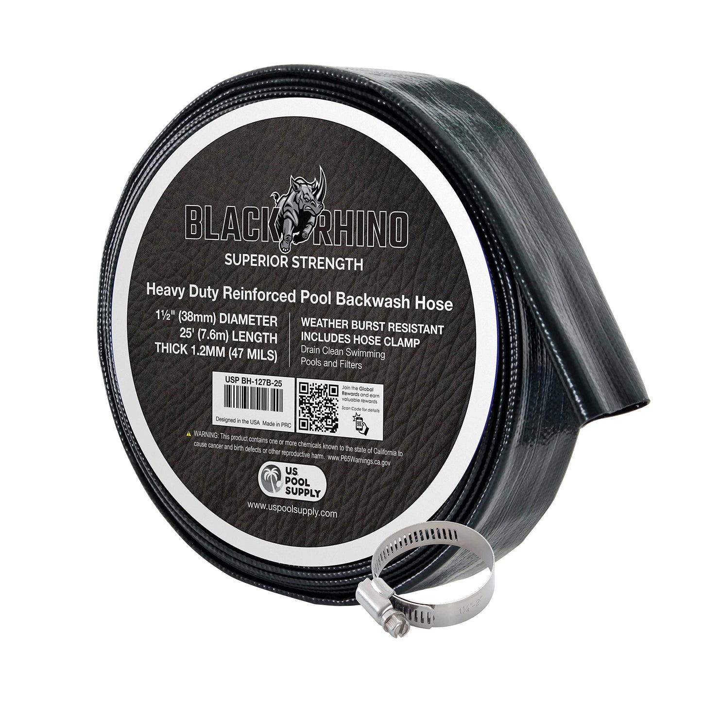 U.S. Pool Supply Pool Backwash Hose 1 1/2 Inch Diameter x 25 Feet - Discharge Hose for Pump, Sand Filter & Sump Pump Hoses - Burst Resistant Lay Flat Drainage Hoses for Inground & Above Ground Pools
