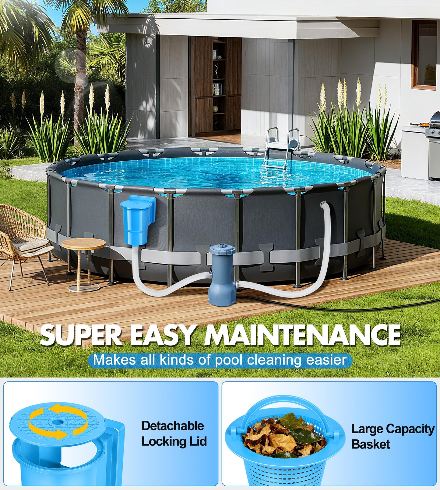BluSwim Standard Pool Wall Skimmer for Above Ground Pools, Heavy Duty ABS Through Wall Pool Skimmers with Return Jet & Vacuum Plate, Thru-wall Skimmer Kit Compatible with All Width 6 '' Openings