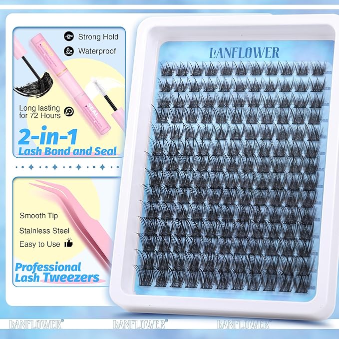 Wispy Lash Clusters Kit Natural Lash Extension Kit C Curved Eyelash Extension Kit 10-16mm Eyelash Clusters Thin Band Cluster Eyelash Extensions Kit 154pcs Individual Lashes by Lanflower