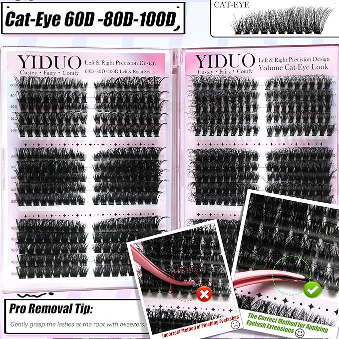 YIDUO 1916Pcs Lashes Clusters Kit 4 Box Cluster Lash Book Kit Gift Packs with Bond&Seal Tool Kit 30D-100D Volume Manga Cluster Eyelash Extension with Bottom Individual False Eyelashe Kit, De Pestañas