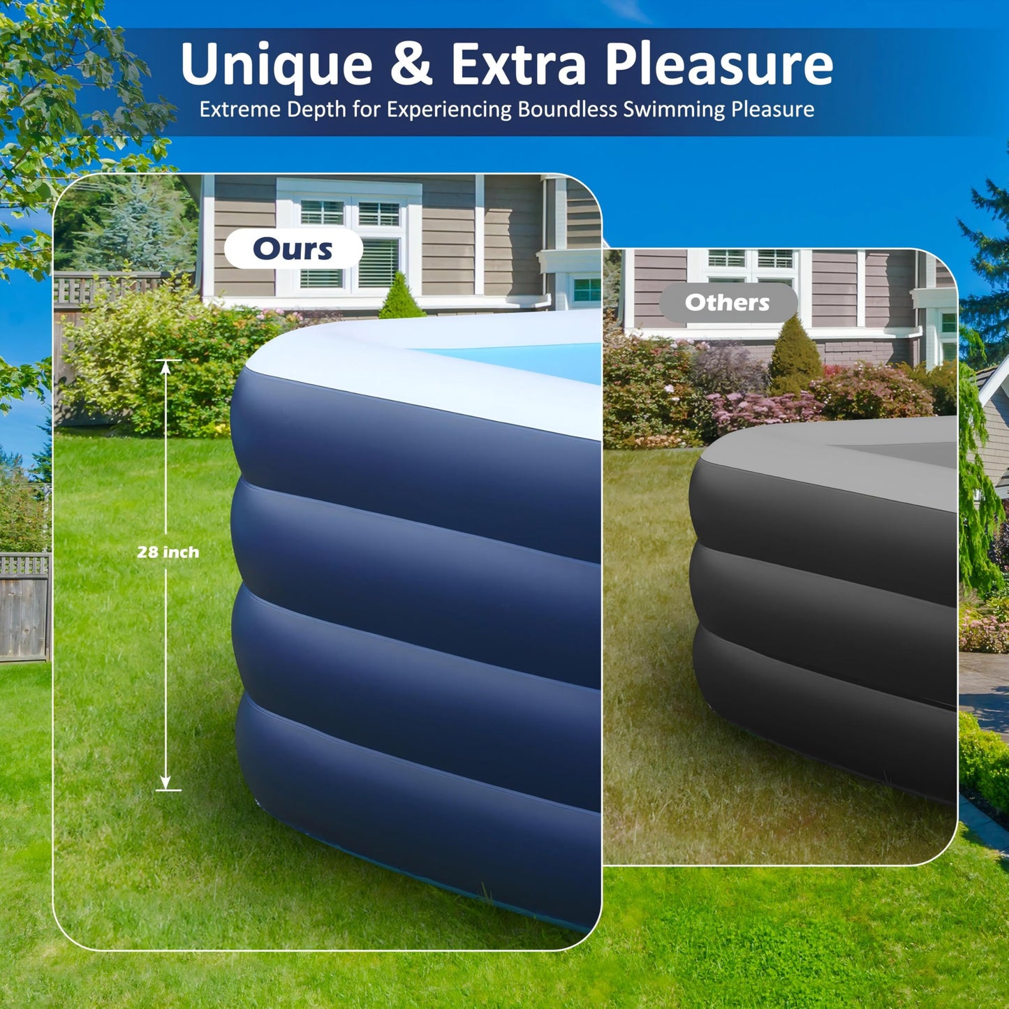 EISENFUER Inflatable Pool for Kids and Adults with No Collapse, 100" X 60" X 30" Deepened Swimming Pool for Toddlers, Outdoor, Garden, Backyard