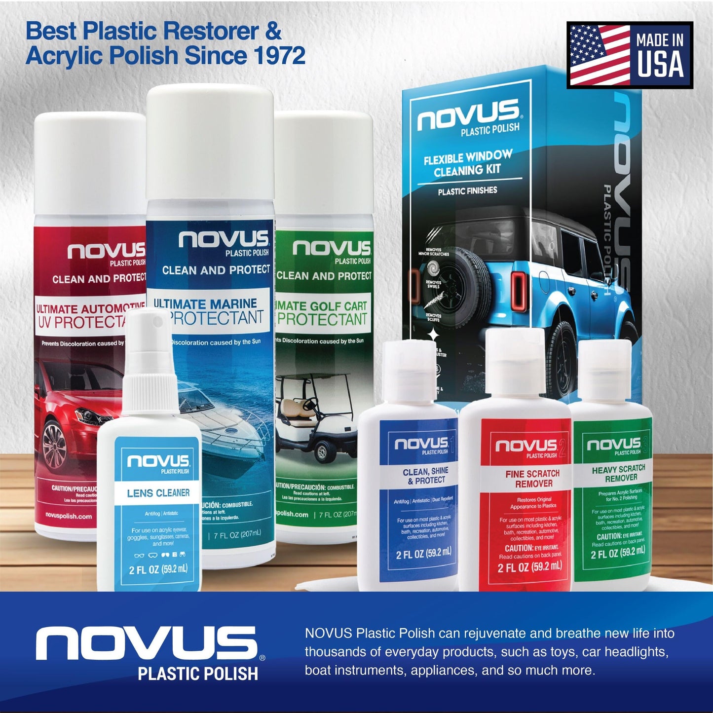 Novus Clear in Five Headlight Restoration Kit, 2 Ounce #1, 2, & 3 Bottles, Buffing Pad, Backing Pad Drill Attachment, 1,000 Grit Sanding Disk, 3 Polish Mates