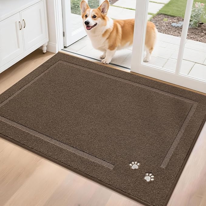 BEQHAUSE Dog Door Mat for Mud Paws Dirt Trapper Doormat Non-Slip Entryway Rugs Absorbent Welcome Mat Washable Indoor Floor Mat Low-Profile for Front Door, 32" x 48", Brown