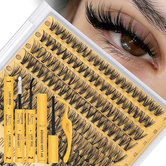 QUEWEL Lash Clusters Kit, 320 Pcs 30D+40D Lash Cluster Eyelash Extensions 9-16mm Lash Clusters Wispy Kit with Eyelash Clusters Bond and Seal Glue Remover Tweezers (30D+40D Kit)