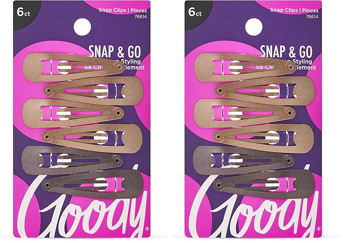 Goody Metal Contour Hair Snap Clips - 6 Count, Brunette Assorted Colors - Just Snap Into Place - Suitable for All Hair Types - Pain-Free Hair Accessories for Women and Girls - All Day (Pack of 2)