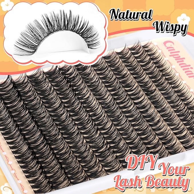 Calphdiar 40D Individual Lashes Natural Eyelash Clusters Wispy Lash Clusters 9-16mm Cluster Eyelash Extensions D-Curly Lashes Clusters 288pcs DIY Lash Extension for Beginners at Home