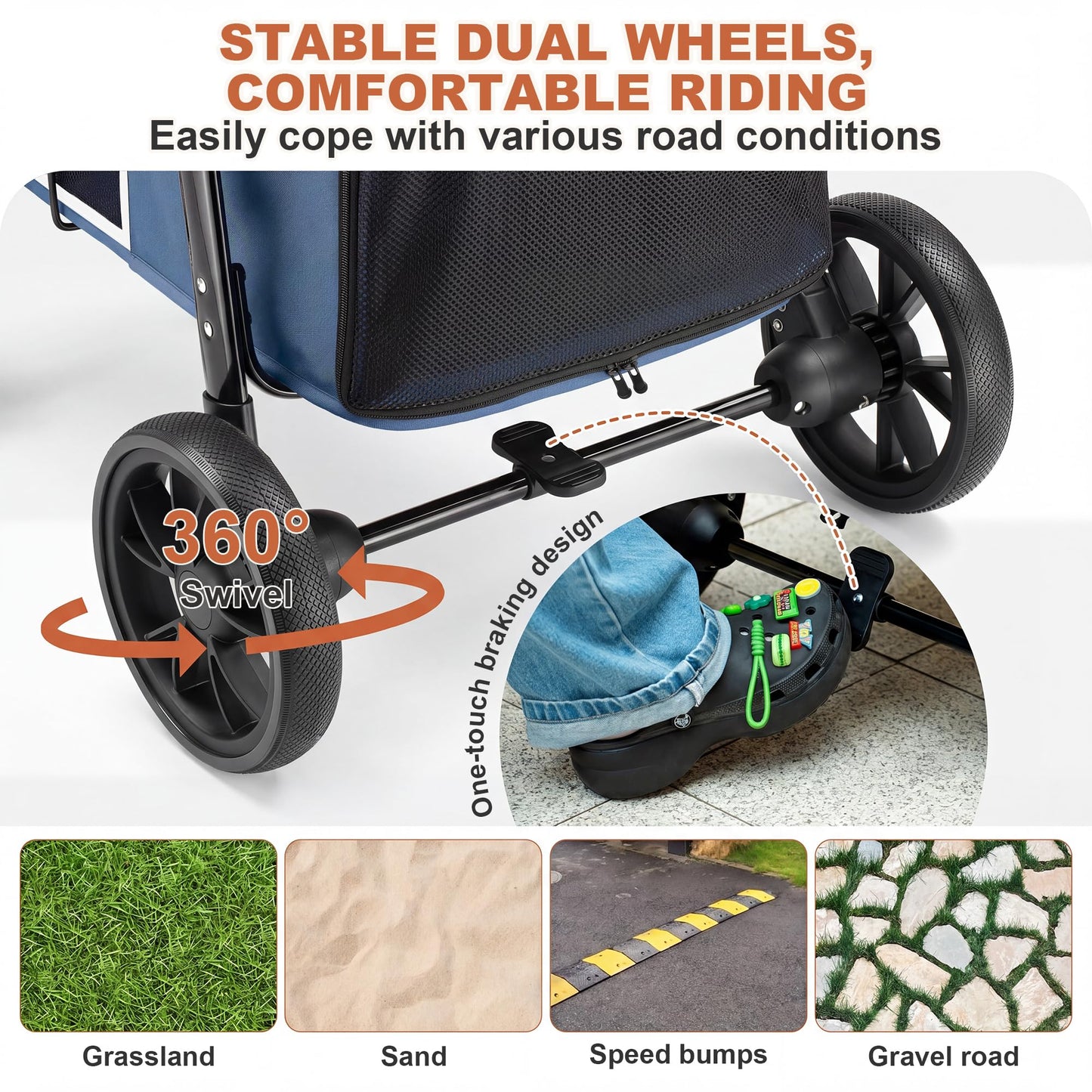 AOPEC Medium Dog Stroller, Dual Entry One-Touch Folding,Small and Medium Pet Stroller,360° Rotating Front Wheels,70 lbs Weight Capacity for Outdoor Travel and Elderly Dogs - Blue