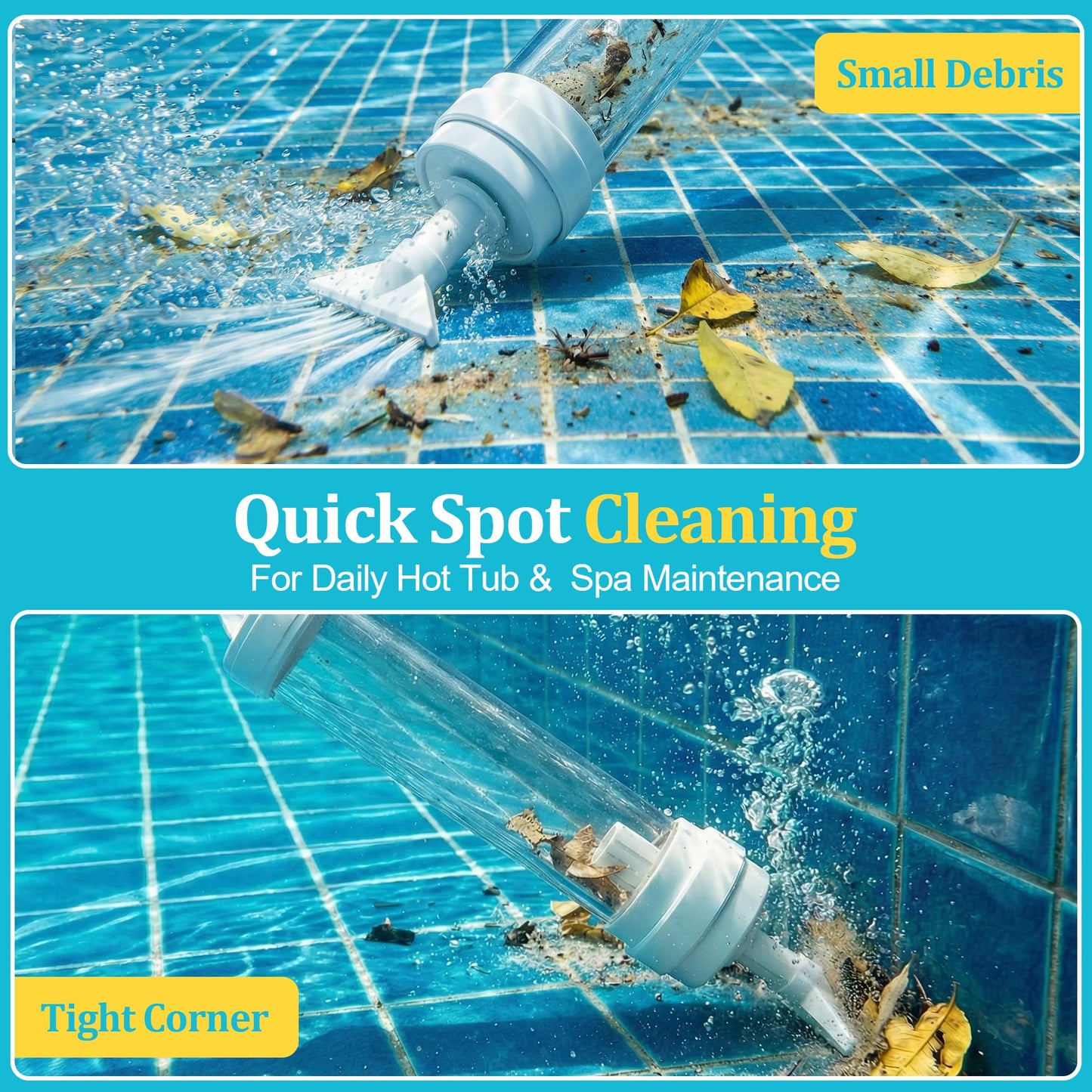 Spa Vacuum Compatible with 6250 Paradise Power, No Pumping, No Batteries or Electricity, Powered by Water Pressure, Cordless Hot Tub Vac Cleaner Picks up Pebbles, Sand&Debris, with Telescopic Handle