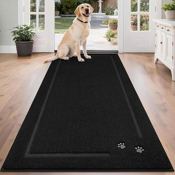 BEQHAUSE Dog Door Mat for Mud Paws Dirt Trapper Doormat Non-Slip Entryway Rugs Absorbent Welcome Mat Washable Indoor Floor Mat Low-Profile for Front Door, 32" x 70", Black