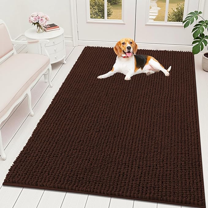 OLANLY Dog Door Mat for Muddy Paws 70x46, Ultra Absorbent Chenille Mud Doormat, Non-Slip Washable and Dirt Trapping Doormat for Indoor Entryway, Quick-Dry Indoor Pet Bed Mats for Dogs, Brown