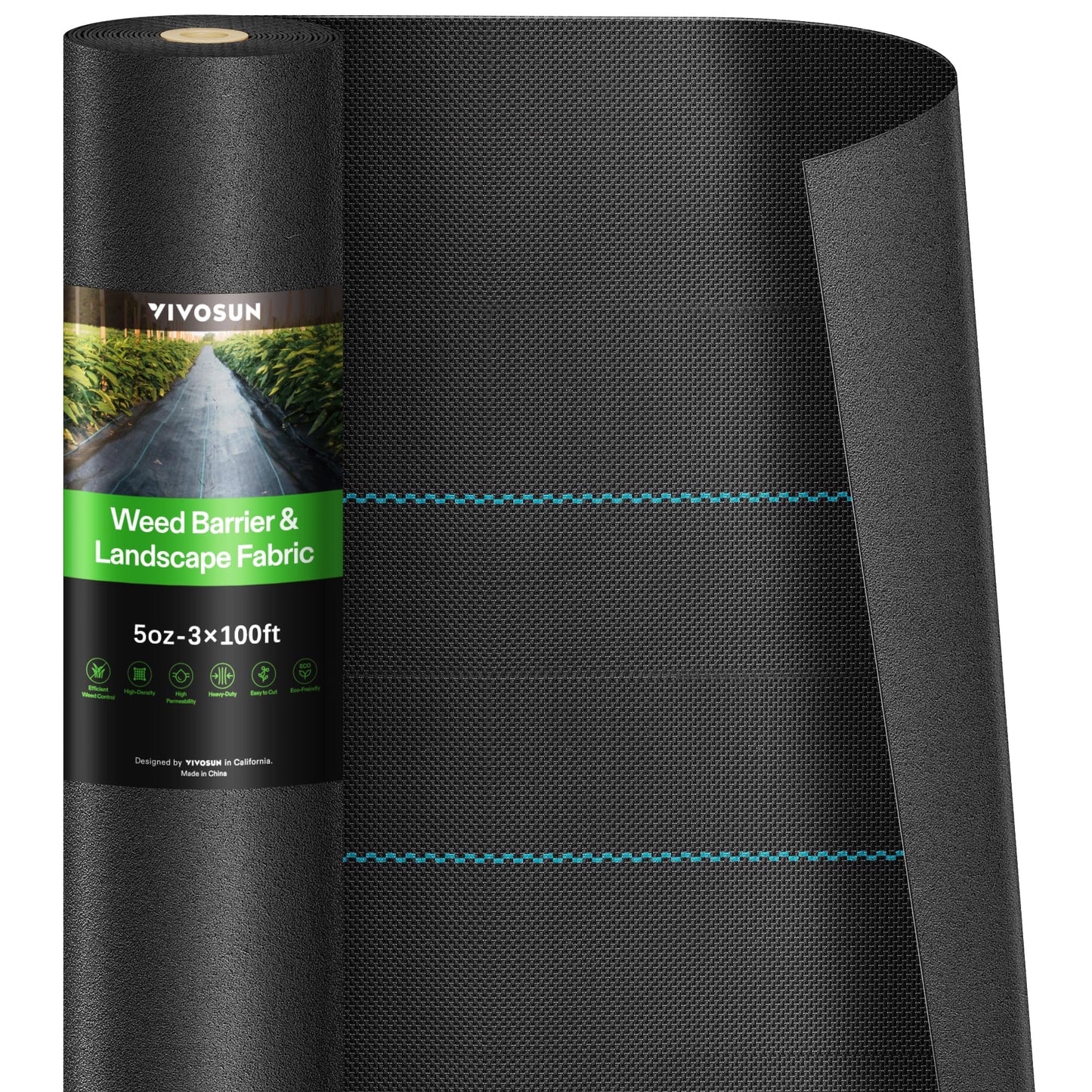 VIVOSUN Premium Weed Barrier Landscape Fabric Heavy Duty, 3ftx100ft 5oz Double-Layered Weed Control Mat with High Permeability, Commercial Ground Cover, Easy Set up & Superior Weed Control