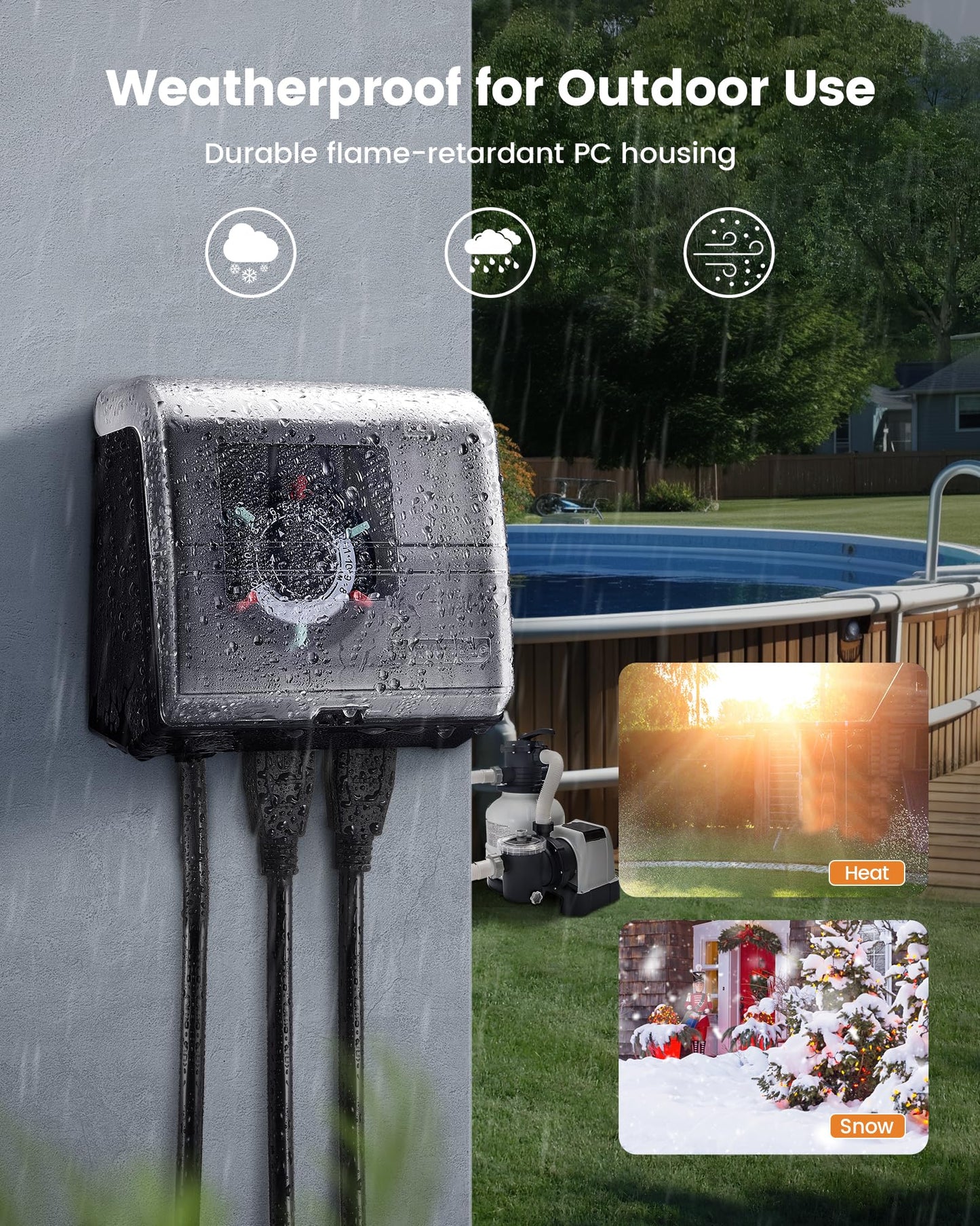 SURAIELEC Mechanical Pool Timer for Above Ground Pools, NEMA 5-15R Plug-in 24-Hour Timer with Dual Outlets, 15A 125V 1HP, Up to 3 Daily Settings, Weatherproof Cover for Pool Pumps, Outdoor Lighting
