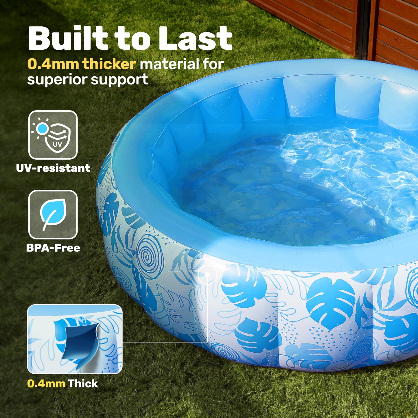SLOOSH Inflatable Swimming Pool,5.5ft x 20 Inch Full-Sized Blow Up Durable Thickened Luxury Above Ground Family Pool with Comfortable Backrest for Summer Water Party Backyard Garden Lawn,Blue