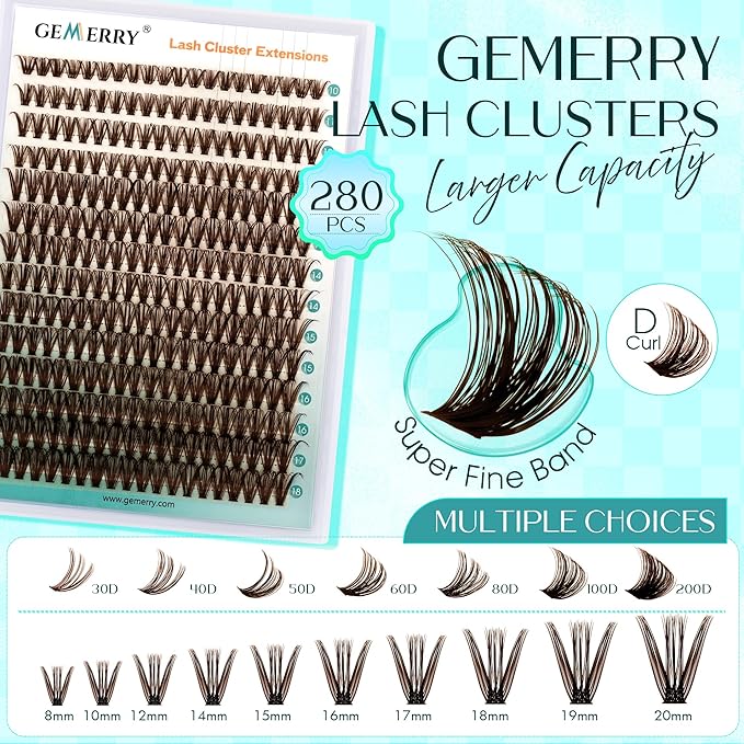 Brown Lash Clusters 280PCS Eyelash Clusters Natural Looking Individual Lash Extenison Fluffy Cluster Lashes DIY Lashes at Home by GEMERRY（40P-10-18mm-Brown)