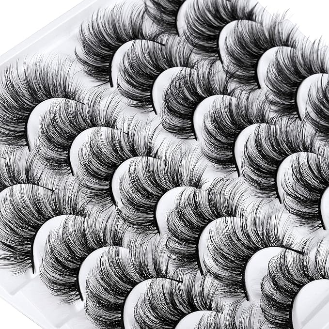 LANFLOWER False Eyelashes Natural Look 3D Faux Mink Lashes Fluffy Volume Lashes 20mm Handmade Eye Lashes Pack 14 Pairs