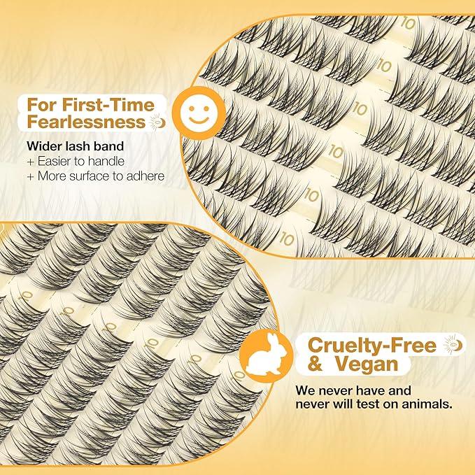 10MM Lash Clusters Natural Eyelash Clusters Clear Band Cluster Eyelash Extensions Wispy Cluster Lashes Short Individual Lashes Extensions DIY Lashes Pack (CC Curve, 108Pcs)