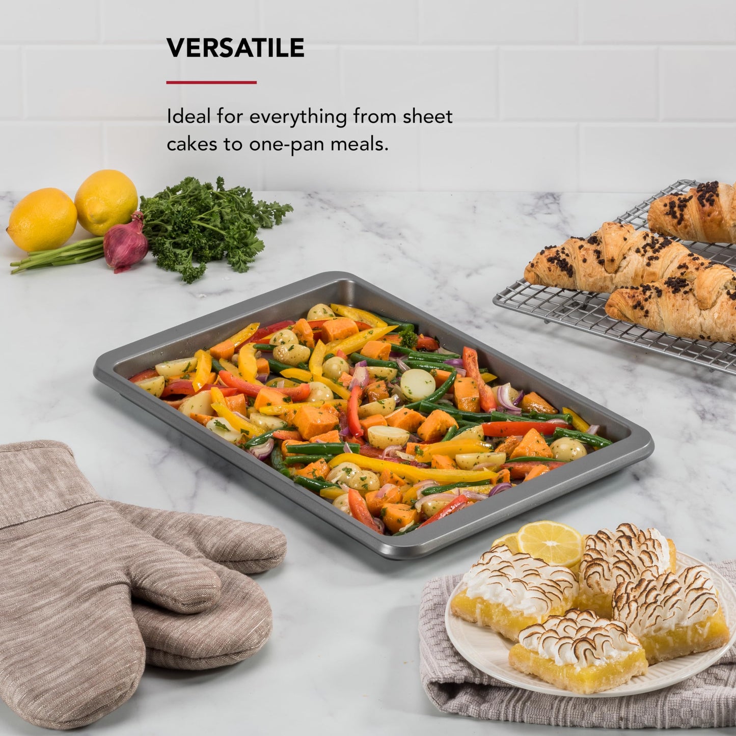 KitchenAid Premium Aluminized Steel Baking Sheet, Nonstick, 10x15 Inch, Contour Silver (Pack of 6)