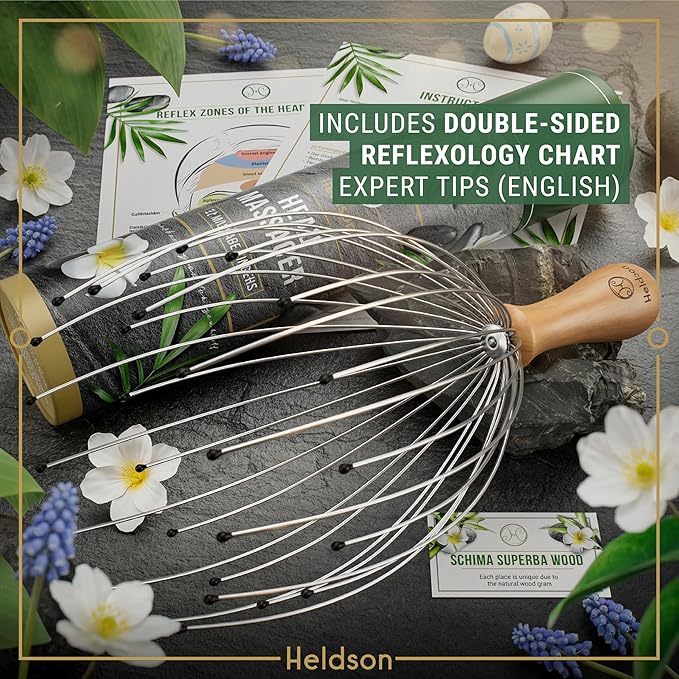 HELDSON® Premium Wire Head Massager Scalp Massage Tool - 32 Fingers Octopus Scratcher - Stress Relax Tickler - Hair Massagers Whisk - Headspa Equipment - Headscratcher Tickle Tools - Gift Men, Women