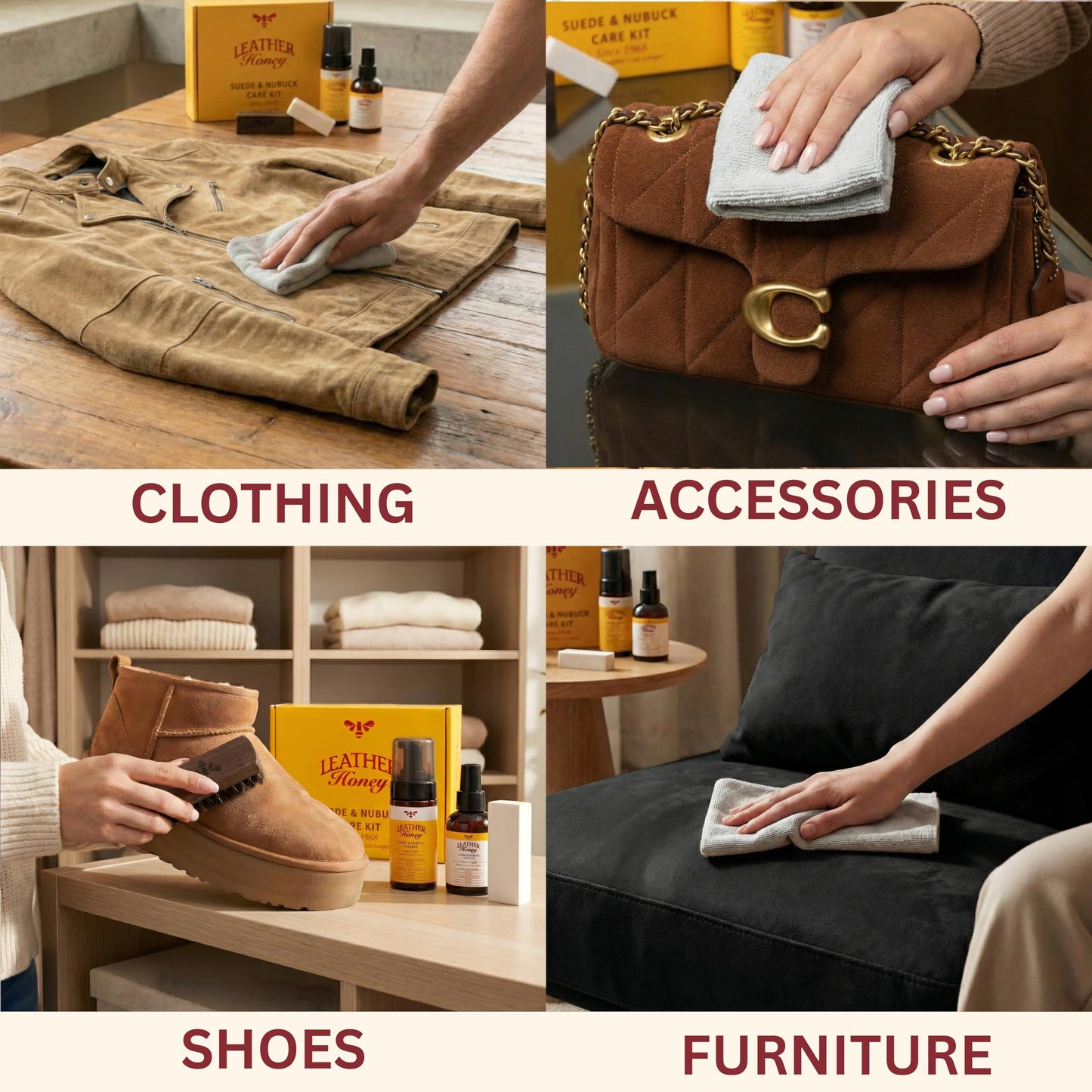 Leather Honey Suede & Nubuck Care Kit: Cleaner, Protector, Suede Brush & Eraser: Clean, Protect & Restore Shoes, Boots, Uggs, Furniture, Jackets, Bags and Apparel. Safe for Any Color