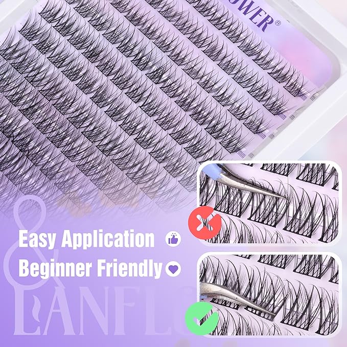 Natural Lash Clusters Kit Wispy Lash Extension Kit Waterproof Lash Clusters C Curved Cluster Eyelash Extensions Kit 144pcs Individual Lashes 10-16mm Eyelash Extension Kit by Lanflower