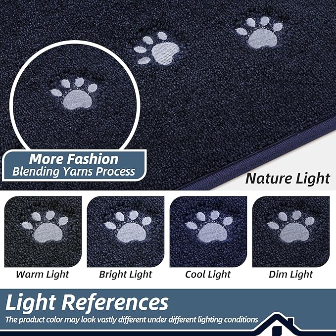 BEQHAUSE Dog Door Mat for Mud Paws Dirt Trapper Doormat Non-Slip Entryway Rugs Absorbent Welcome Mat Washable Indoor Floor Mat Low-Profile for Front Door, 20" x 32", Navy Blue