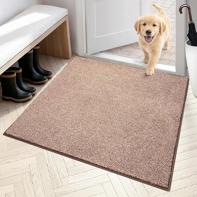 PURRUGS Dirt Trapping Door Mat 36" x 36", Non-Slip Machine Washable Entryway Rug, Dog Doormat, Indoor Front Door Mat, Super Absorbent Entry Rug for Muddy Shoes & Paws, Brown-Light Cream