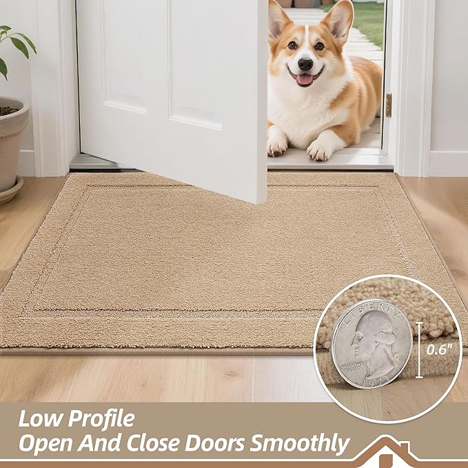 BEQHAUSE Dog Door Mat for Mud Paws Dirt Trapper Doormat Non-Slip Entryway Rugs Absorbent Welcome Mat Washable Indoor Floor Mat Low-Profile for Front Door, 24" x 36", Beige