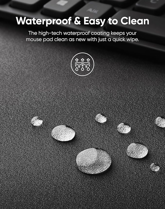 Waterproof Large Gaming Mouse Pad with Durable Stitched Edges, Non-Slip Rubber Base, Grainy Jacquard Mouse Mat Desk Pad for Home Office Gaming, 35.4''x15.7''x0.12'', Matte Black