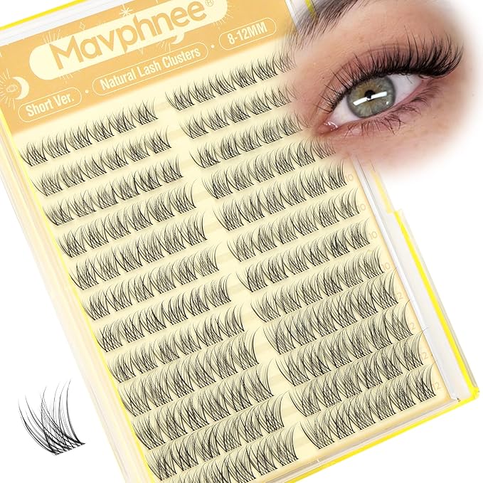 Short Lash Clusters Natural Cluster Eyelash Extensions 8-10-12MM Clear Band Cluster Lashes Extensions Wispy Individual Lashes CC-Curly Eyelash Clusters PestaÃÂ±as Postizas Naturales 144Pcs DIY Lashes