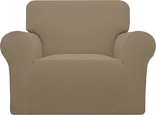 Easy-Going Stretch Oversized Chair Sofa Slipcover 1-Piece Couch Sofa Cover Furniture Protector Soft with Elastic Bottom for Kids Spandex Jacquard Fabric Small Checks Tan