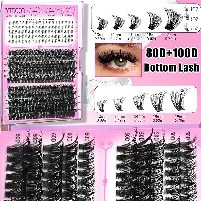 YIDUO Lash Cluster Kit Makeup Bag Set 1686pcs 40D+50D+60D+80D+100+Spikes+Bottom Full Eyelash Cluster Kit Volume Wispy 10-20mm DIY Lashes Extensions with 2X Bond&Seal DlY at Home