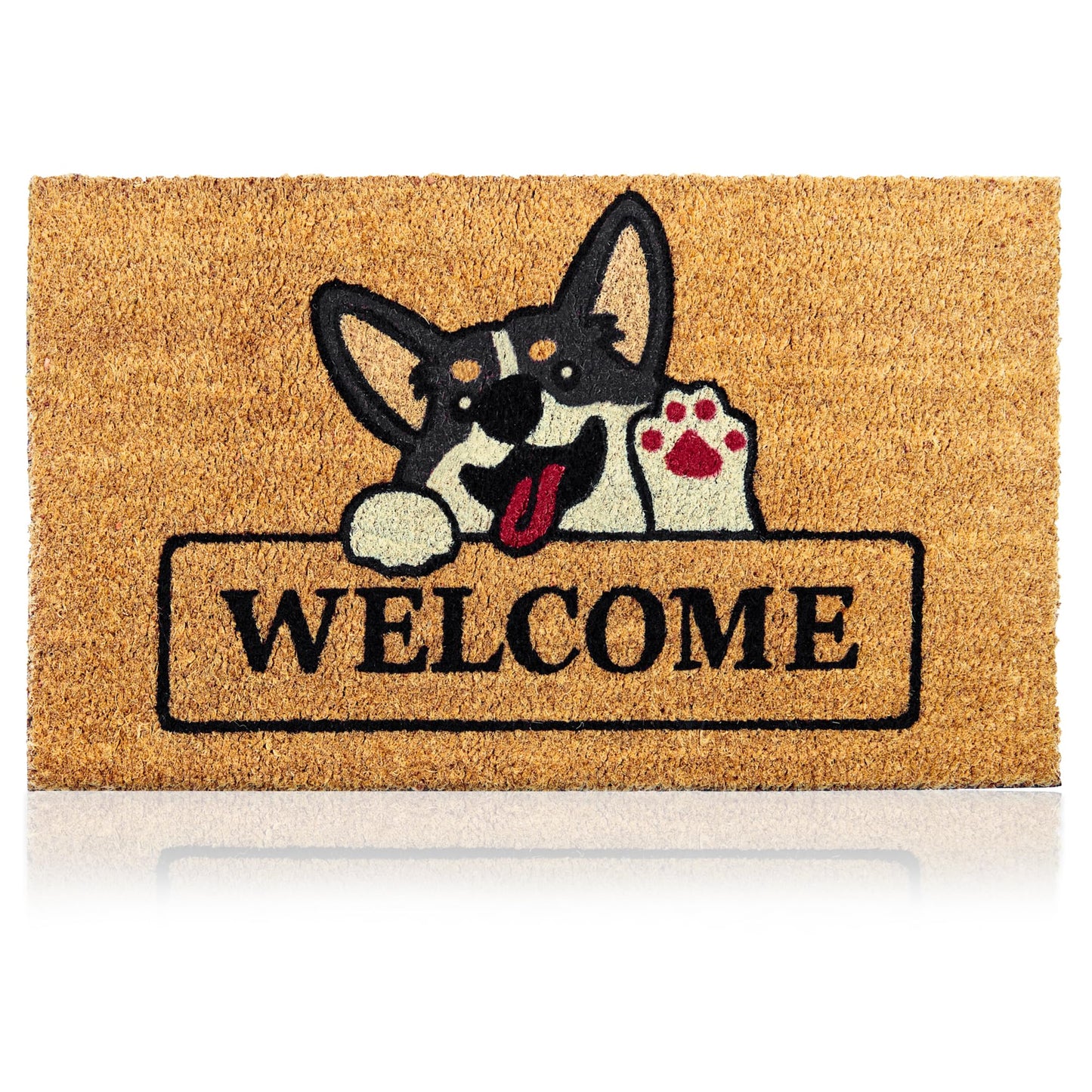 Welcome Dog - 17"x29" - Coir Door Mat with Heavy Duty Backing - Welcome Mats for Entryway, Porch - Anti-Slip PVC & Coconut Fiber Surface - Natural Home Accessories, Minimalist Original Design