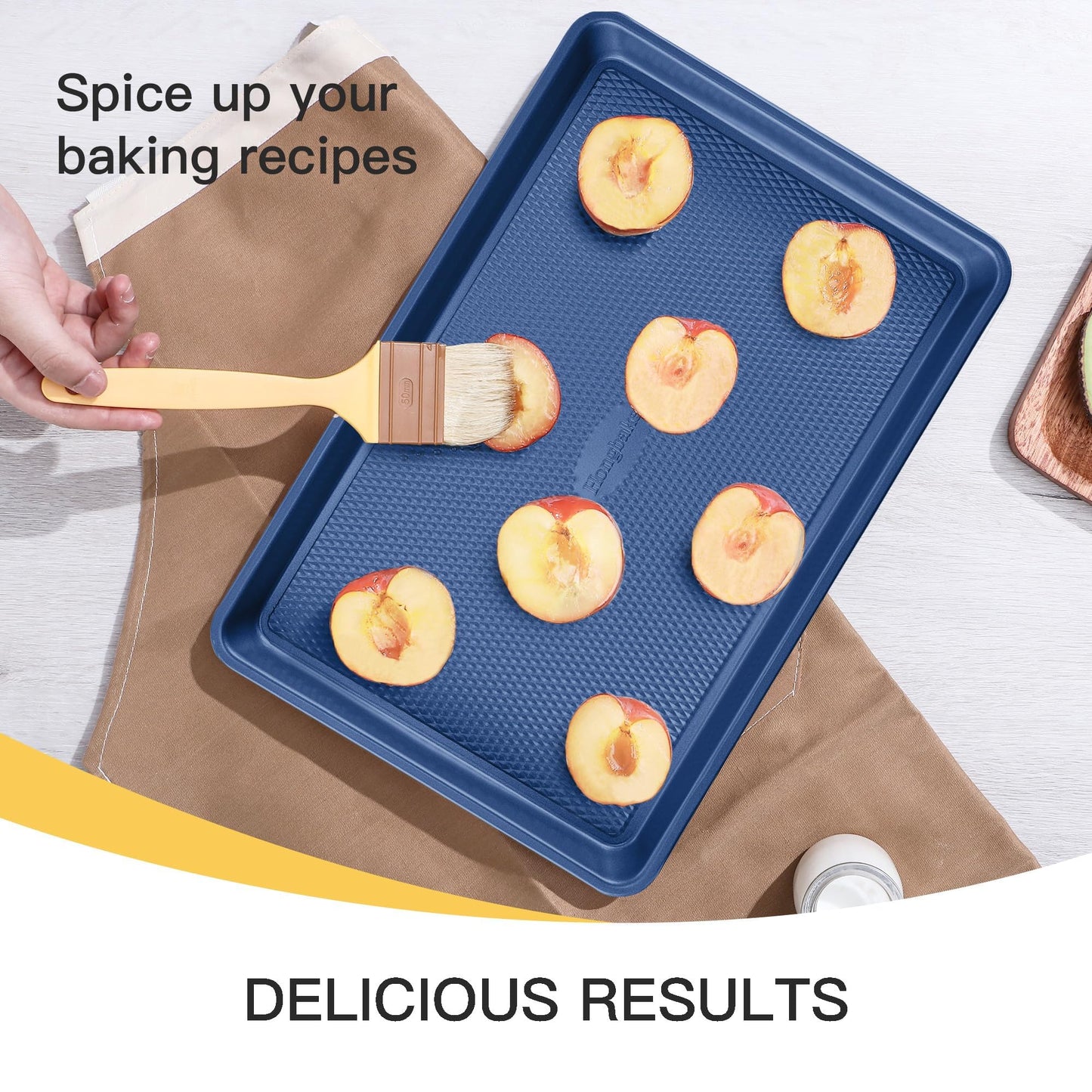 HONGBAKE Baking Sheet Pan Set, Cookie Sheets for Oven, Nonstick Half/Quarter/Jelly Roll Pans with Diamond Texture Pattern, Heavy Duty Cookie Tray, Dark Blue
