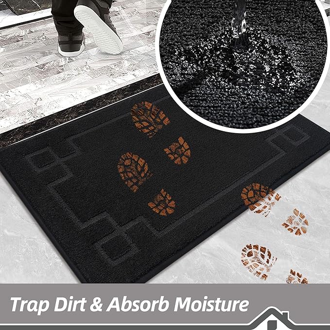 BEQHAUSE Door Mat 24" x 60", Non-Slip Door Mats Indoor Entryway Rugs Washable Low-Profile Absorbent and Stain Resist Floor Mats, Dog Door Mat for Front Back Door, Mud Wet Shoes & Paws, Black