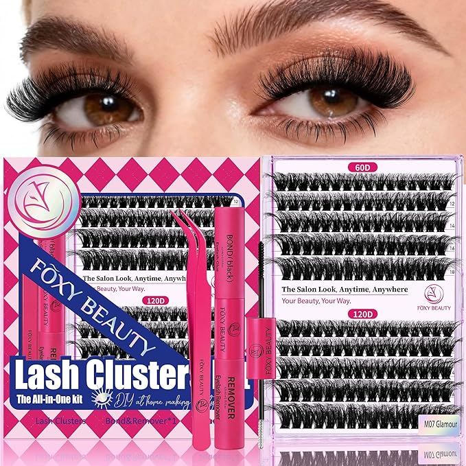Lash Clusters Kit Lashes Fluffy Lash clusters Thick Lash Extension Kit D Curl DIY False Eyelashes with Bond and Remover 60D 120D