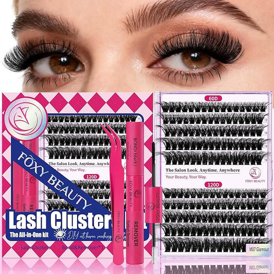 Lash Clusters Kit Lashes Fluffy Lash clusters Thick Lash Extension Kit D Curl DIY False Eyelashes with Bond and Remover 60D 120D
