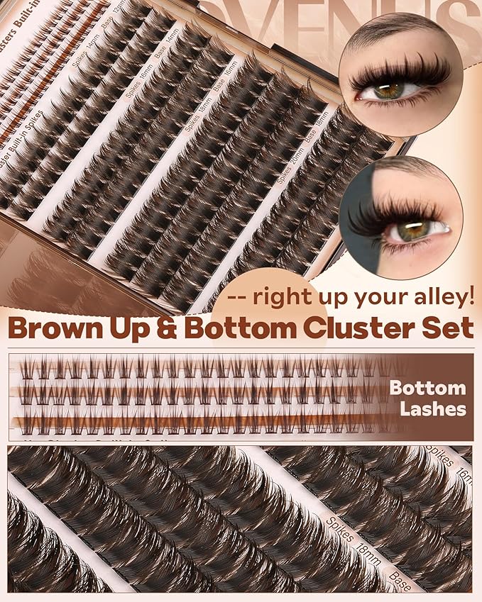 Brown Manga Lash Clusters With Spikes Wispy Cluster Eyelashes Extensions Fluffy Volume Anime Eyelash Clusters with Bottom Cluster Lashes Fairy Individual Lash Extension (D Curve 12-18mm 213 pieces)