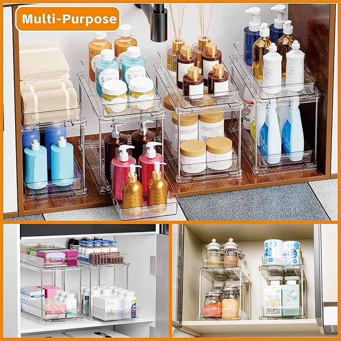 Yieach 2 Pack 10.6Ã¢ÂÂ³ High Pull Out Medicine Cabinet Organizer for Vitamin,Pill Bottle and Supplement,2 Tier Slide out Under the Sink Organizer,Bathroom Vanity Storage and Cupboard Undersink Organizers