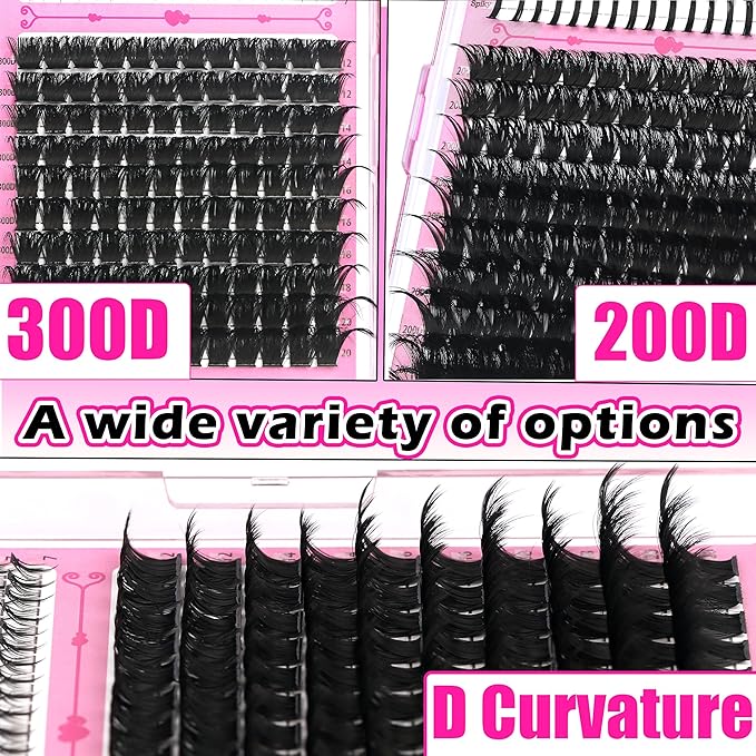 YIDUO 960Pcs Lashes Clusters Kit 80D+100D+200D+300D+Spikes+Bottom Thick Clusters Lash Extensions Kit with 2 Bond and Seal 10-20mm Wispy 3D Volume Individual Eyelash Cluster Kit DIY at Home Easily