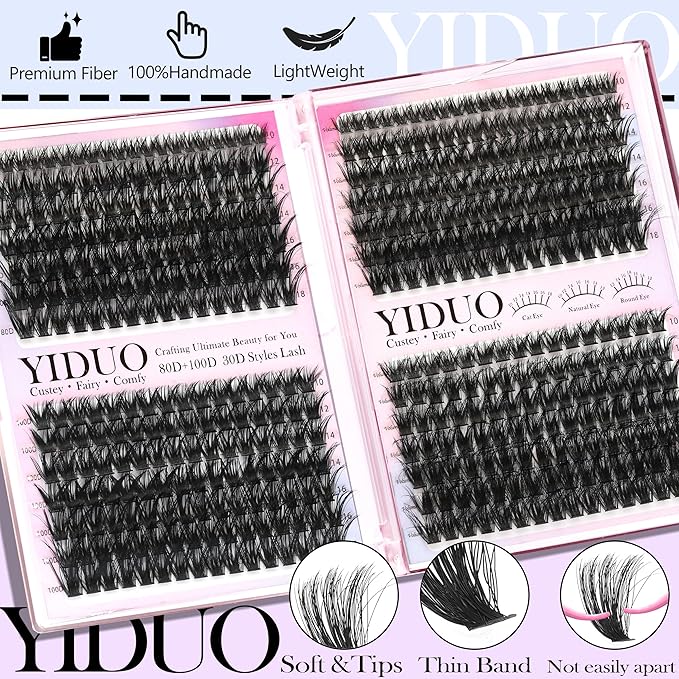 YIDUO 6 Styles Mix Lash Clusters Kit 1548Pcs with 2X Bond&Seal Volume Soft Cluster Lashes Extension Kit Gift Packs 8-18mm Wispy DIY Individual False Eyelashes Box Bulk for Beginners De Pestañas