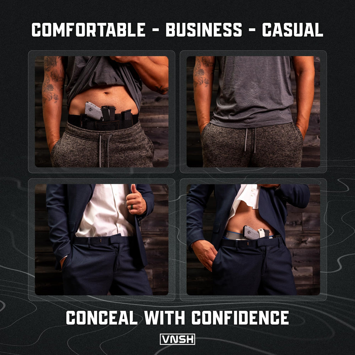 VNSH Belly Band Holster – Comfortable, Secure & Discreet | Concealed Carry Fit for 99% of Handguns with Built-in Mag Pouches