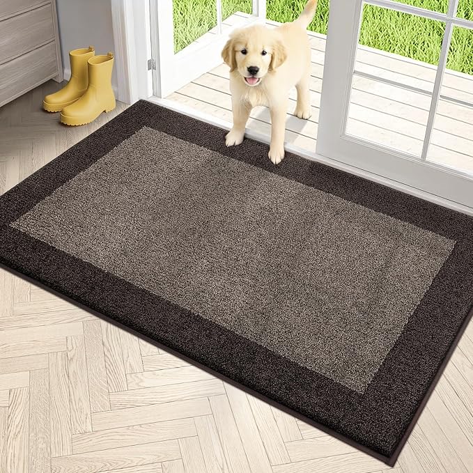 PURRUGS Dirt Trapping Door Mat 34" x 60", Non-Slip Washable Entry Mat, Dog Doormat, Front Door Mat, Super Absorbent Entrance Mat for Muddy Shoes & Paws, Grayish Brown & Coffee