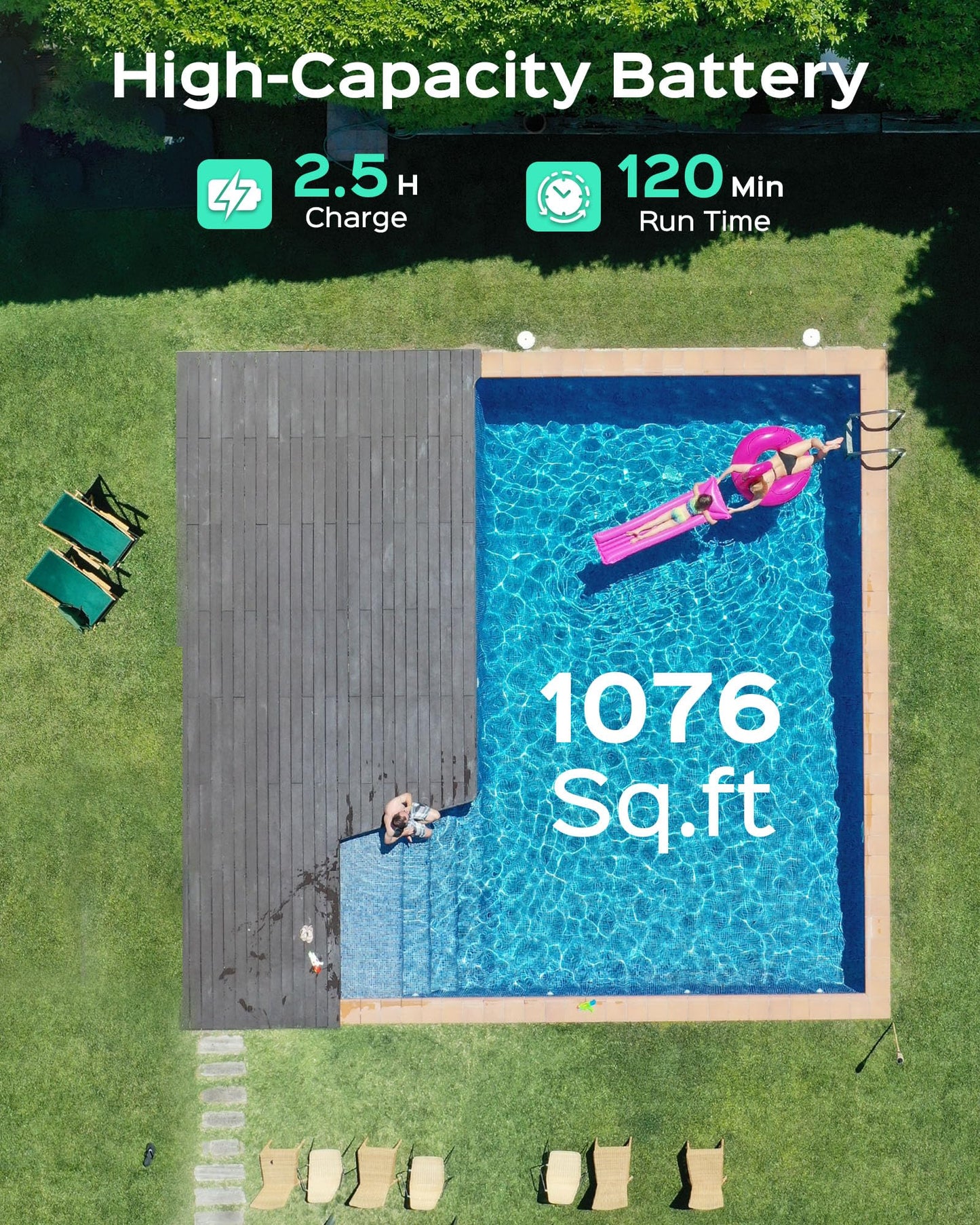 WYBOT A1 Robotic Pool Cleaner – Dual-Layer Filtration, 120-Min Runtime, Powerful Cordless Pool Vacuum for Above-Ground & Flat Pools, Efficient Debris Removal & Auto-Parking Design (Gray)
