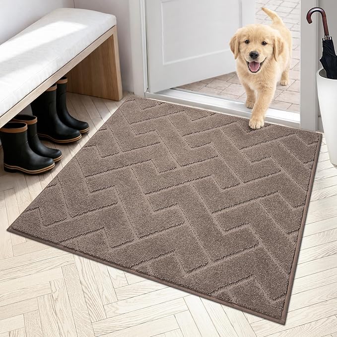 PURRUGS Dirt Trapping Door Mat 36" x 36", Non-Slip Machine Washable Entry Rug, Dog Doormat, Indoor Front Door Mat, Super Absorbent Entryway Rug for Muddy Shoes & Paws, Grayish Brown