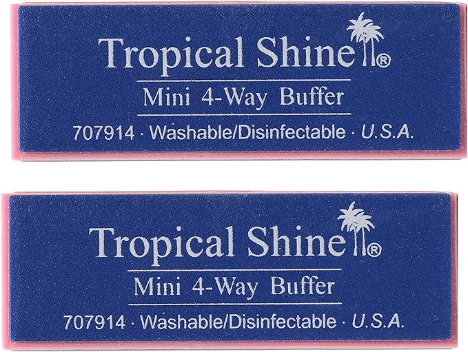 Tropical Shine Mini 4 Way Buffer Block - Professional Nail Buffering Block for Shaping, Smoothing, and Polishing Nails - Portable Nail Care (2 Pack)