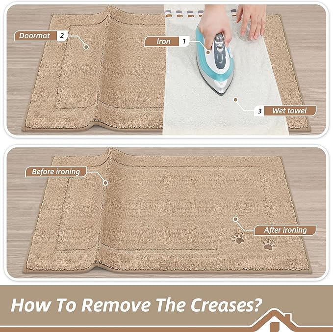 BEQHAUSE Dog Door Mat for Mud Paws Dirt Trapper Doormat Non-Slip Entryway Rugs Absorbent Welcome Mat Washable Indoor Floor Mat Low-Profile for Front Door, 32" x 48", Beige