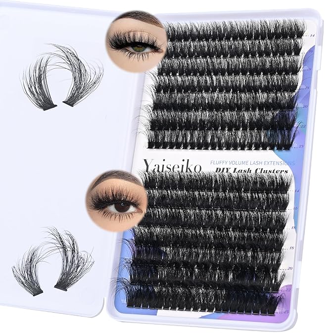 Fluffy Lash Cluster Eyelash Extensions 14-25mm Thick Lash Clusters 60D+80D D Curl Wispy Individual Lashes 280pcs False Eyelashes DIY Plant Fibers Lash Extension, by Yaiseiko