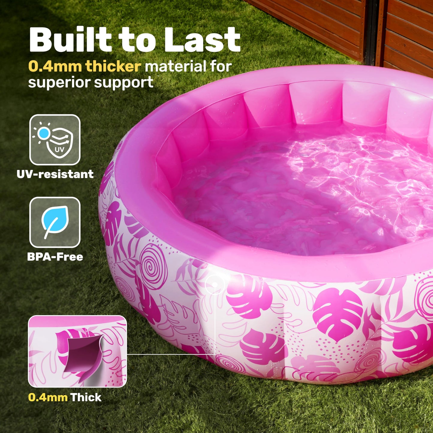 SLOOSH Inflatable Swimming Pool,5.5ft x 20 Inch Full-Sized Blow Up Durable Thickened Luxury Above Ground Family Pool with Comfortable Backrest for Summer Water Party Backyard Garden Lawn,Pink