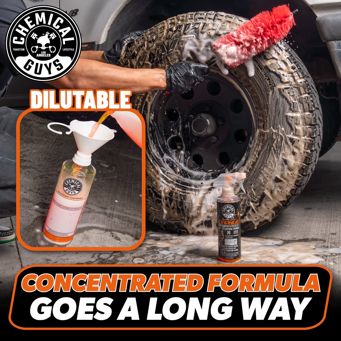 Chemical Guys Orange Degreaser 16 oz - with Professional Grade Microfiber Towel - Heavy Duty Cleaning Kit for Engines, Wheels, Tires, & More - Powerful Citrus Formula Removes Grease & Grime