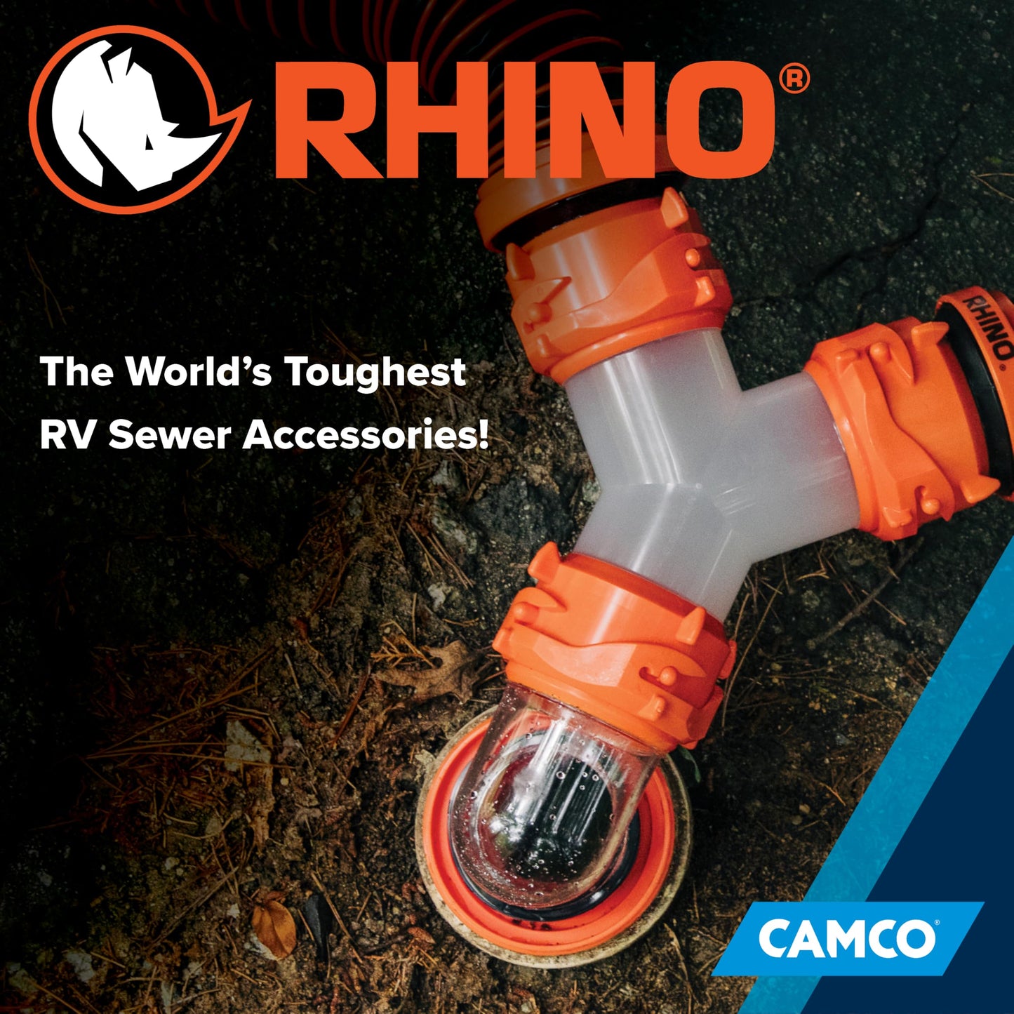 Camco RhinoFLEX Camper/RV Wye Sewer Hose Fitting | Features 360-Degree Swivel Ends & Built-In Gaskets for Odor Tight Connection | Allows for 2 Sewer Hoses to Connect to the Same Dump Station (39812),
